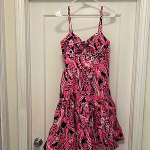 Lilly Pulitzer Vibrant Pink and Navy Floral Dress